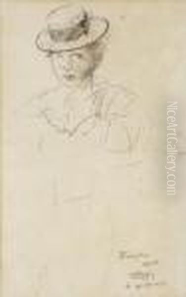 Lady With A Hat Oil Painting by Isaac Lazarus Israels