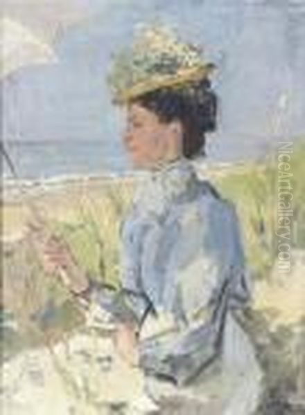 At The Beach - Portrait Of Marthasalomon Oil Painting by Isaac Lazarus Israels