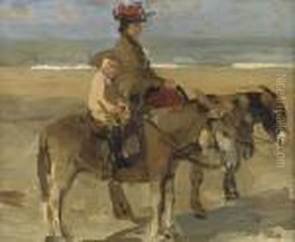 Ezeltje Rijden: Donkey Ride On The Beach Of Scheveningen Oil Painting by Isaac Lazarus Israels