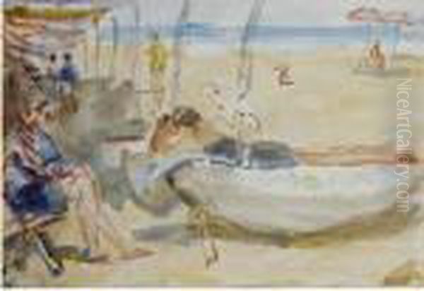 Beachscene In Viareggio Oil Painting by Isaac Lazarus Israels