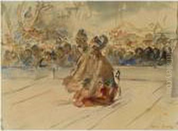 An Indonesian Dance Performance Oil Painting by Isaac Lazarus Israels