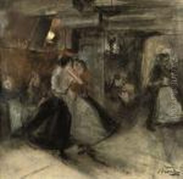 Dancing Women On The Zeedijk, Amsterdam Oil Painting by Isaac Lazarus Israels