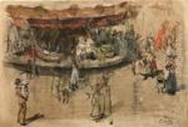 A Carousel, Paris; Portrait Of A Lady Oil Painting by Isaac Lazarus Israels