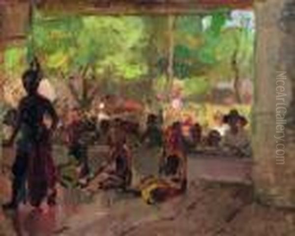 In The Pendopo: A Javanese Dance Performance Oil Painting by Isaac Lazarus Israels