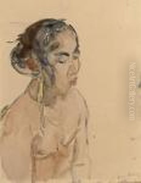 A Portrait Of An Indonesian Girl Oil Painting by Isaac Lazarus Israels