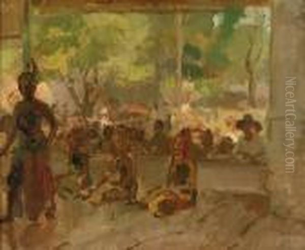 In The Pendopo: A Javanese Dance Performance Oil Painting by Isaac Lazarus Israels