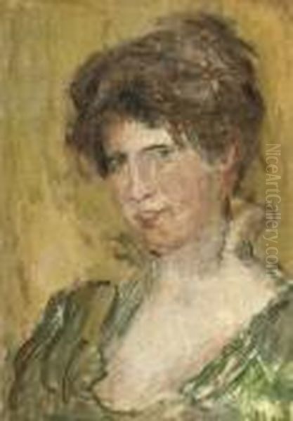 Portrait Of A Lady In Green Oil Painting by Isaac Lazarus Israels