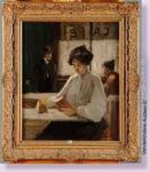 Jeune Femme A La Lecture Dans Un Cafe Oil Painting by Isaac Lazarus Israels