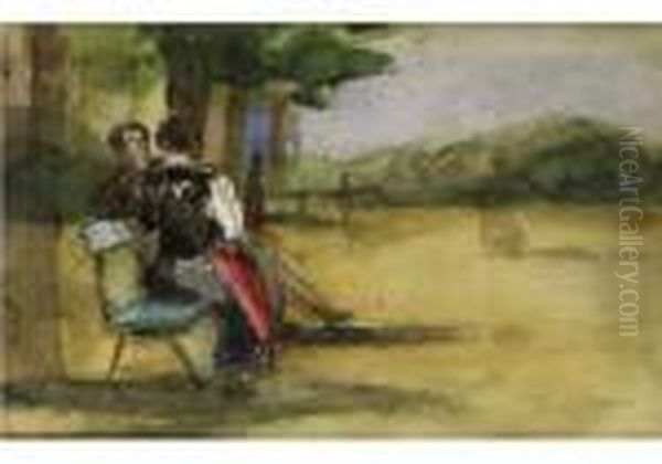 Junges Paar Auf Einer Bank Im Park Vor Einer Mauer Oil Painting by Isaac Lazarus Israels