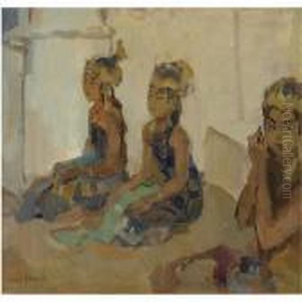 Three Javanese Dancers In The Kraton Of Solo Oil Painting by Isaac Lazarus Israels
