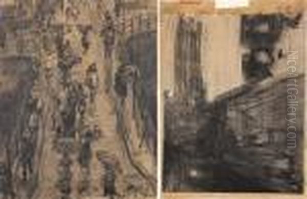 Dutch, - Steeg And Through The Rain:a Double-sided Work Signed Isaac Israels Oil Painting by Isaac Lazarus Israels