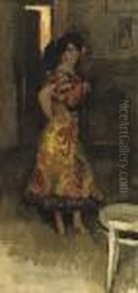 A Standing Beauty Oil Painting by Isaac Lazarus Israels