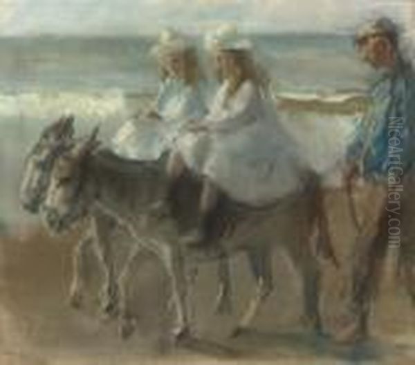 A Donkey-ride On The Beach Of Scheveningen Oil Painting by Isaac Lazarus Israels