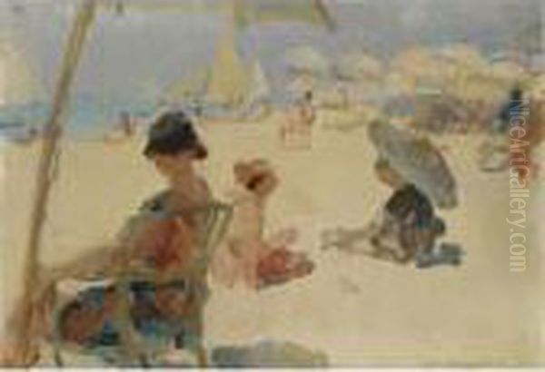 Figures On The Beach Of Il Lido Di Venezia Oil Painting by Isaac Lazarus Israels
