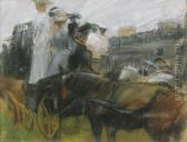 At The Longchamps Races, Paris Oil Painting by Isaac Lazarus Israels