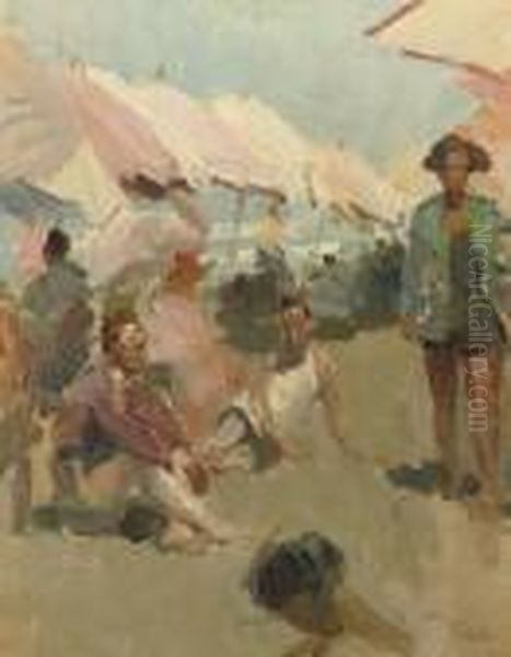 Under The Parasols, Viareggio Oil Painting by Isaac Lazarus Israels