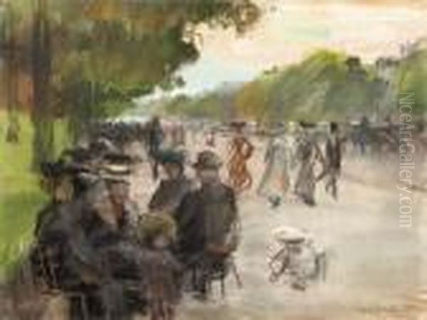 Elegant Parisians Along An Allee In The Bois De Boulogne, Paris Oil Painting by Isaac Lazarus Israels