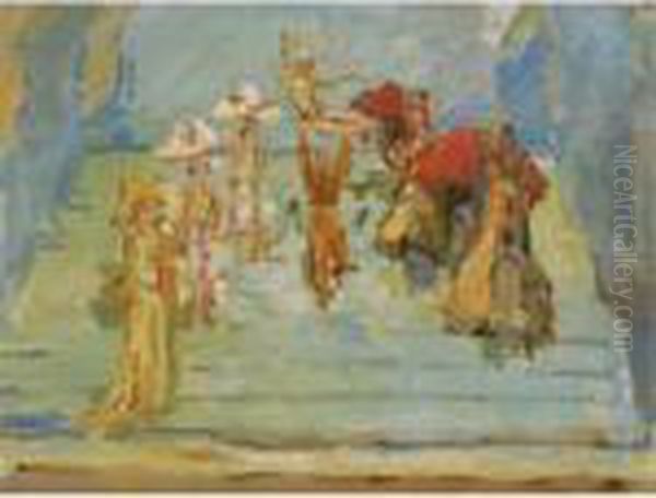 Revue Dancers In The Scala Theatre, The Hague Oil Painting by Isaac Lazarus Israels