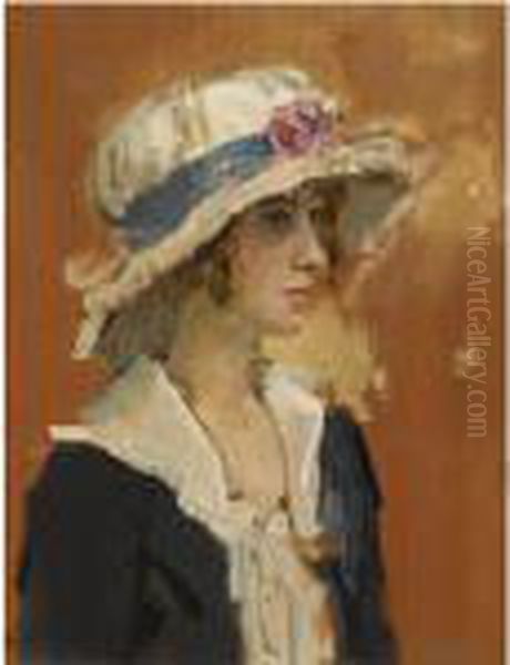 A Girl In A Summer Hat Oil Painting by Isaac Lazarus Israels