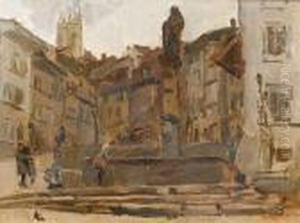 Fontaine St Anne, Fribourg, Switzerland Oil Painting by Isaac Lazarus Israels