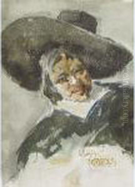 Smiling Man In Wide Brimmed Hat Oil Painting by Isaac Lazarus Israels