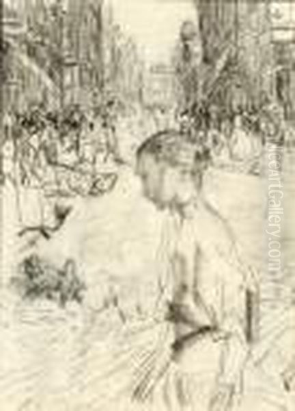 An Amsterdam Street Oil Painting by Isaac Lazarus Israels