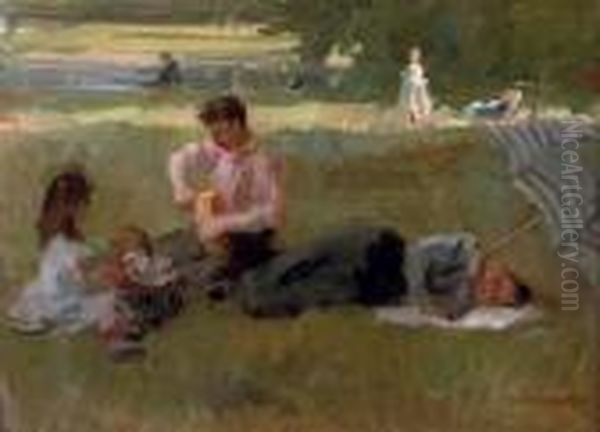 Picnic In The Bois De Boulogne, Paris Oil Painting by Isaac Lazarus Israels