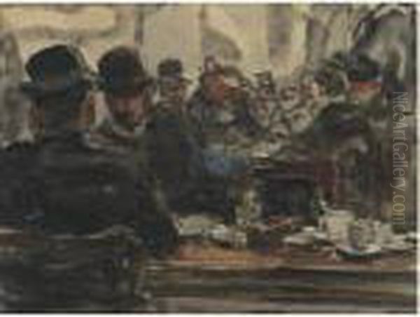 In The Cafe Oil Painting by Isaac Lazarus Israels