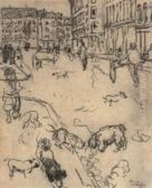 On The Rembrandt Square, Amsterdam Oil Painting by Isaac Lazarus Israels