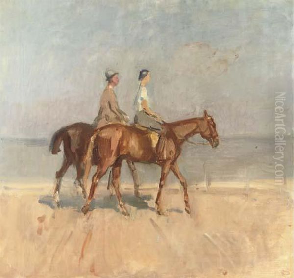 An Afternoon Ride On Scheveningen Beach Oil Painting by Isaac Lazarus Israels