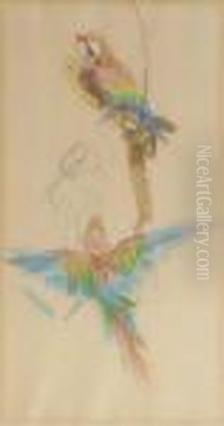 Colourful Parrots From Artis Zoo - A Study Oil Painting by Isaac Lazarus Israels