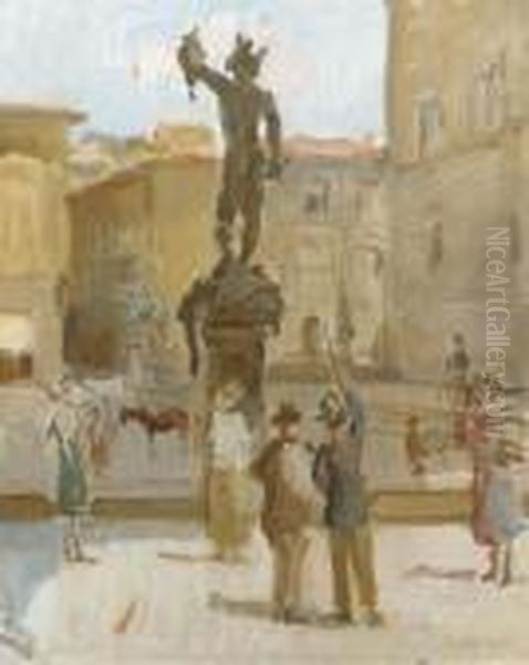 Ancient Beauty: Visitors At The Piazza Della Signoria,florence Oil Painting by Isaac Lazarus Israels