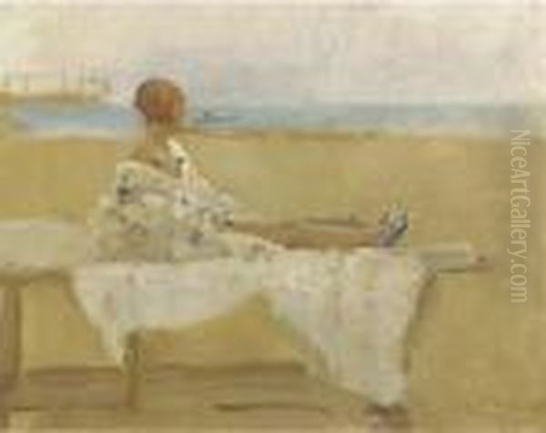 An Elegant Lady On The Beach Of Viareggio, Italy Oil Painting by Isaac Lazarus Israels