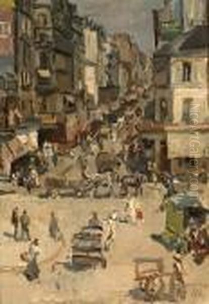 Rue Clignancourt Paris Oil Painting by Isaac Lazarus Israels