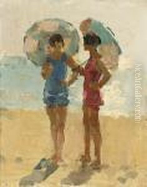 Ladies On The Beach Viareggio Oil Painting by Isaac Lazarus Israels