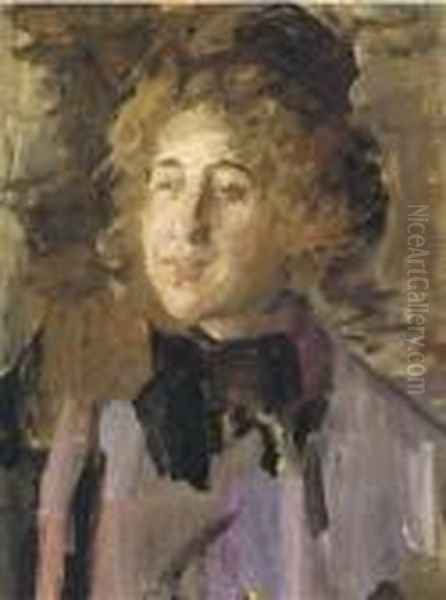 Dame In Violet: A Lady In Violet Oil Painting by Isaac Lazarus Israels