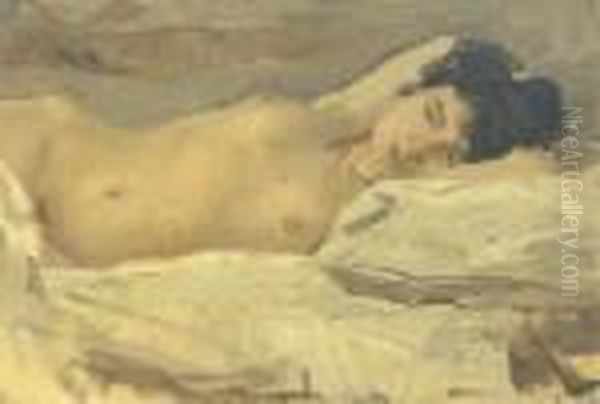 Slapend Naakt: A Reclining Nude Oil Painting by Isaac Lazarus Israels