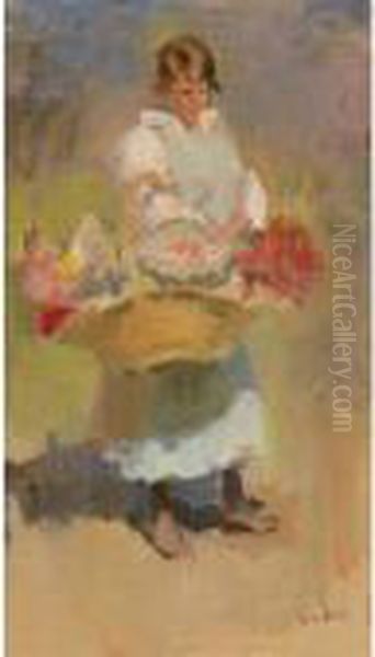 A Flower-girl Oil Painting by Isaac Lazarus Israels