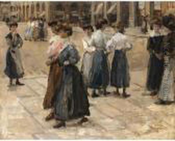 Midinettes On The Place Vendome, Paris Oil Painting by Isaac Lazarus Israels