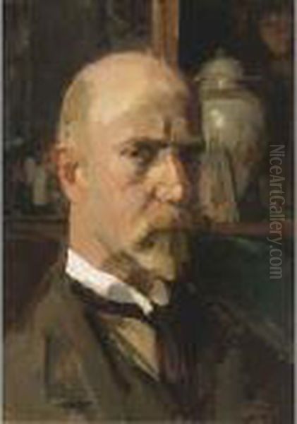 A Self Portrait Oil Painting by Isaac Lazarus Israels