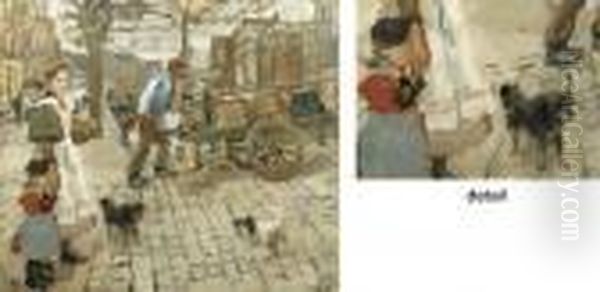 A Busy Morning On A Canal Bridge, Amsterdam Oil Painting by Isaac Lazarus Israels