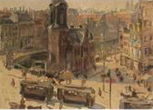 A View Of The Muntplein, Amsterdam Oil Painting by Isaac Lazarus Israels