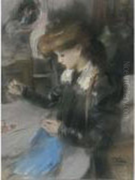 A Seamstress In The Paquin Studio, Paris Oil Painting by Isaac Lazarus Israels