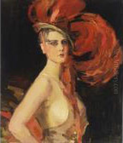 A Revue Girl ('la Cocotte') At The Scala, The Hague Oil Painting by Isaac Lazarus Israels