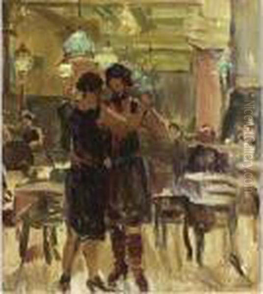 At The Scala Cafe, The Hague Oil Painting by Isaac Lazarus Israels