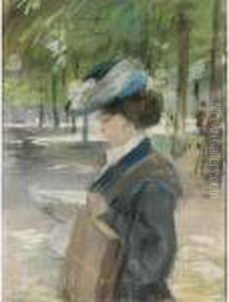 Exciting Reading (a Midinette In The Bois De Boulogne, Paris) Oil Painting by Isaac Lazarus Israels