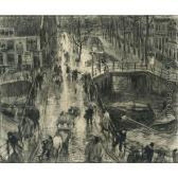 Rainy Weather On The Leliegracht, Amsterdam Oil Painting by Isaac Lazarus Israels