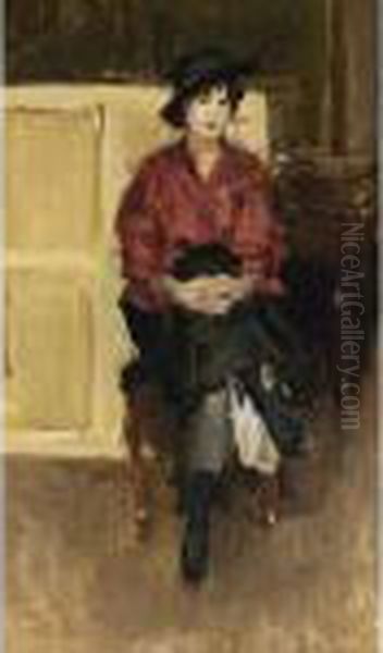 A Seated Girl In A Red Blouse Oil Painting by Isaac Lazarus Israels