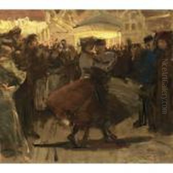 Girls Dancing On A Fair In The Jordaan, Amsterdam Oil Painting by Isaac Lazarus Israels
