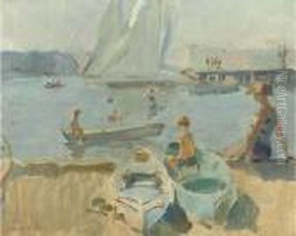 Summer Fun On The Beach Of Portorose, Italy Oil Painting by Isaac Lazarus Israels
